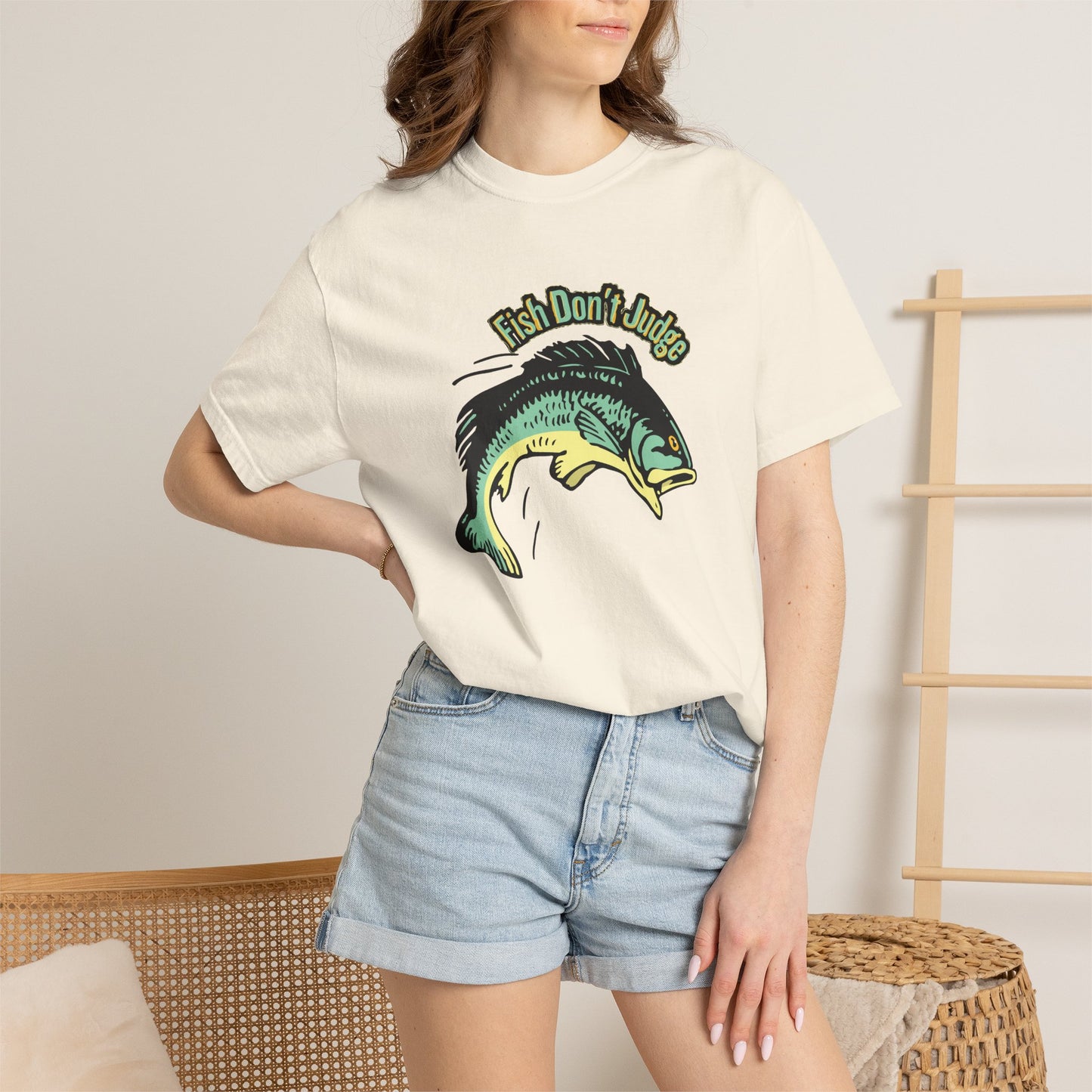 Bass fishing humor shirt with vintage wash finish, detail shot