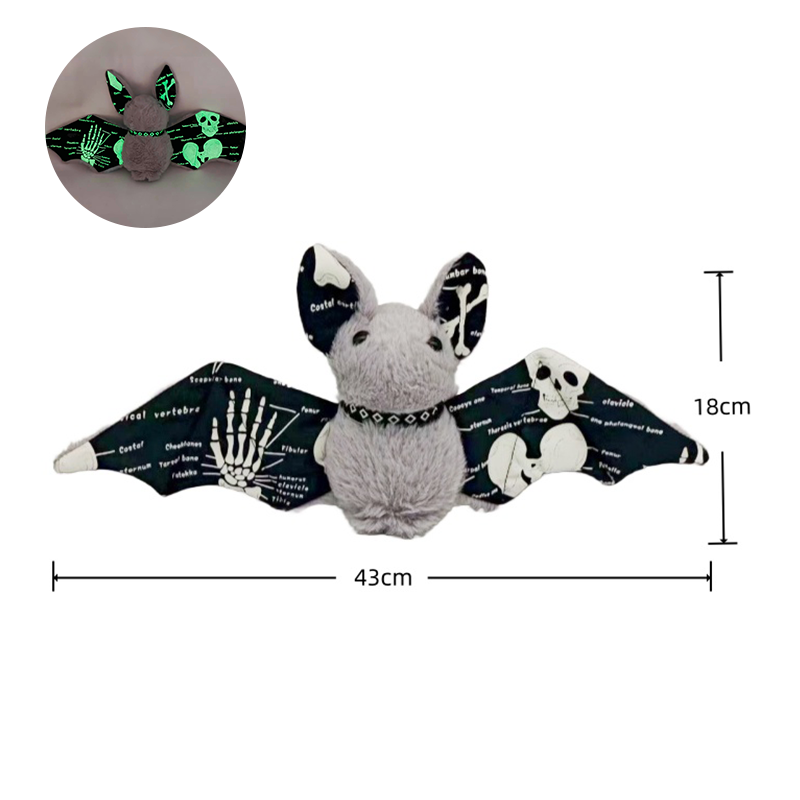 Bat stuffed toy skeleton wing detail close up illuminated