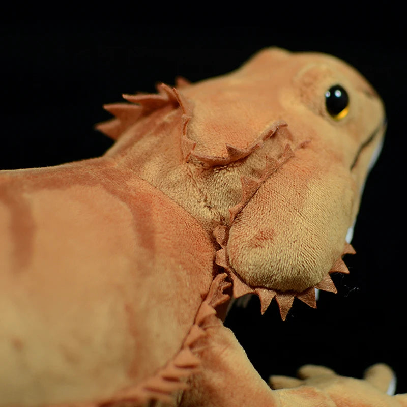 Bearded dragon stuffed animal top view showing dorsal scale detail and tail