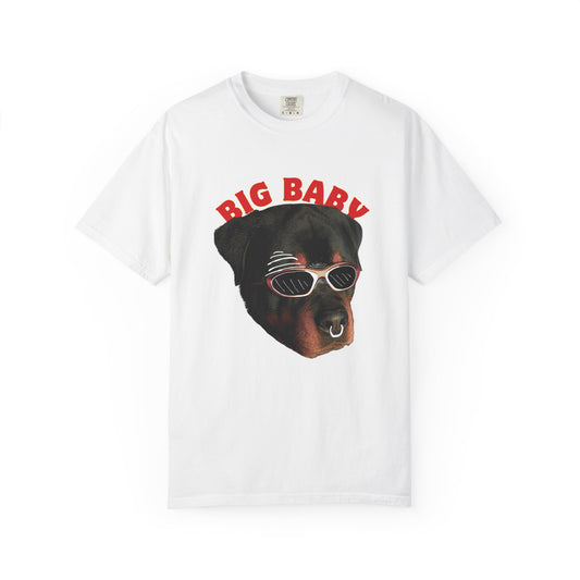 Big baby printed unisex tee featuring a Rottweiler with retro sunglasses and septum ring