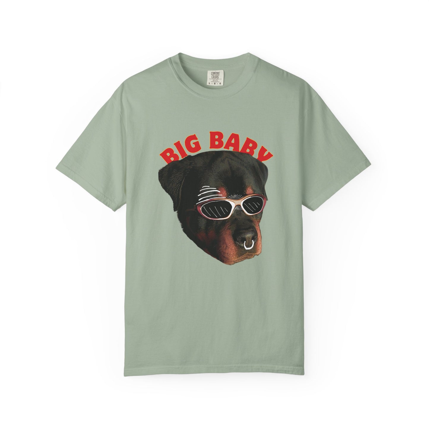 Big baby unisex tee flat lay on white background showing full front print
