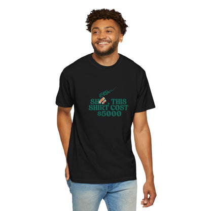 Black relaxed-fit cotton tee with bold statement print, clean product shot