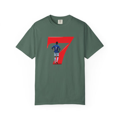 Blue kit footballer silhouette on red number 7 graphic tee