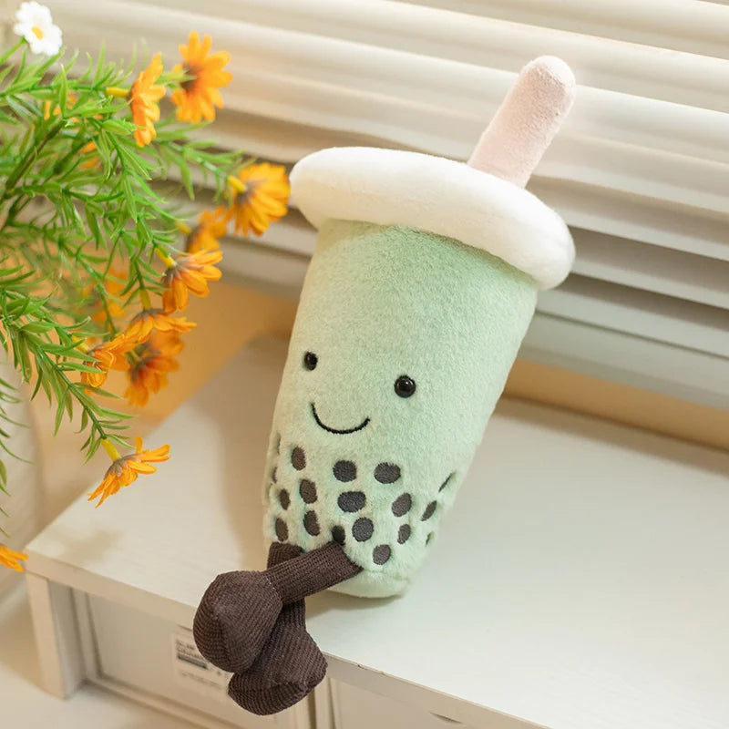 Boba plush kawaii cup shaped stuffed animal sitting upright product studio shot