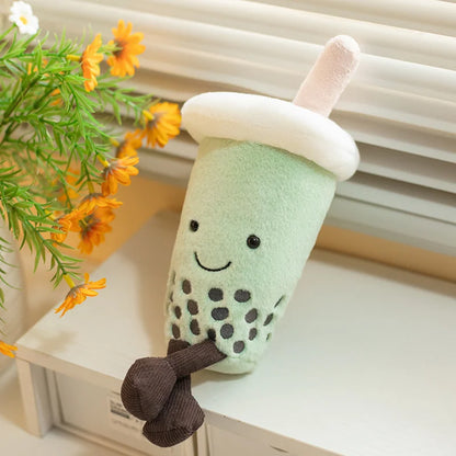 Boba plush kawaii cup shaped stuffed animal sitting upright product studio shot