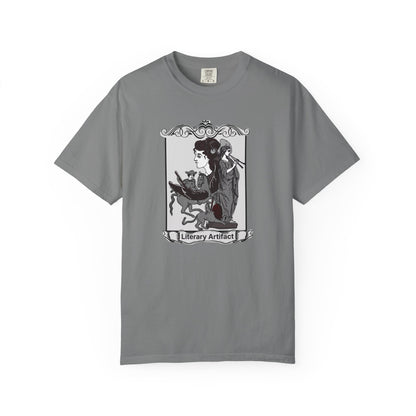 Book lover t shirt in a relaxed fit heavyweight cotton, shown flat lay on a neutral background
