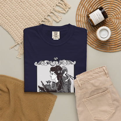 Bookish aesthetic tee paired with loafers and a corduroy blazer for a dark academia inspired outfit