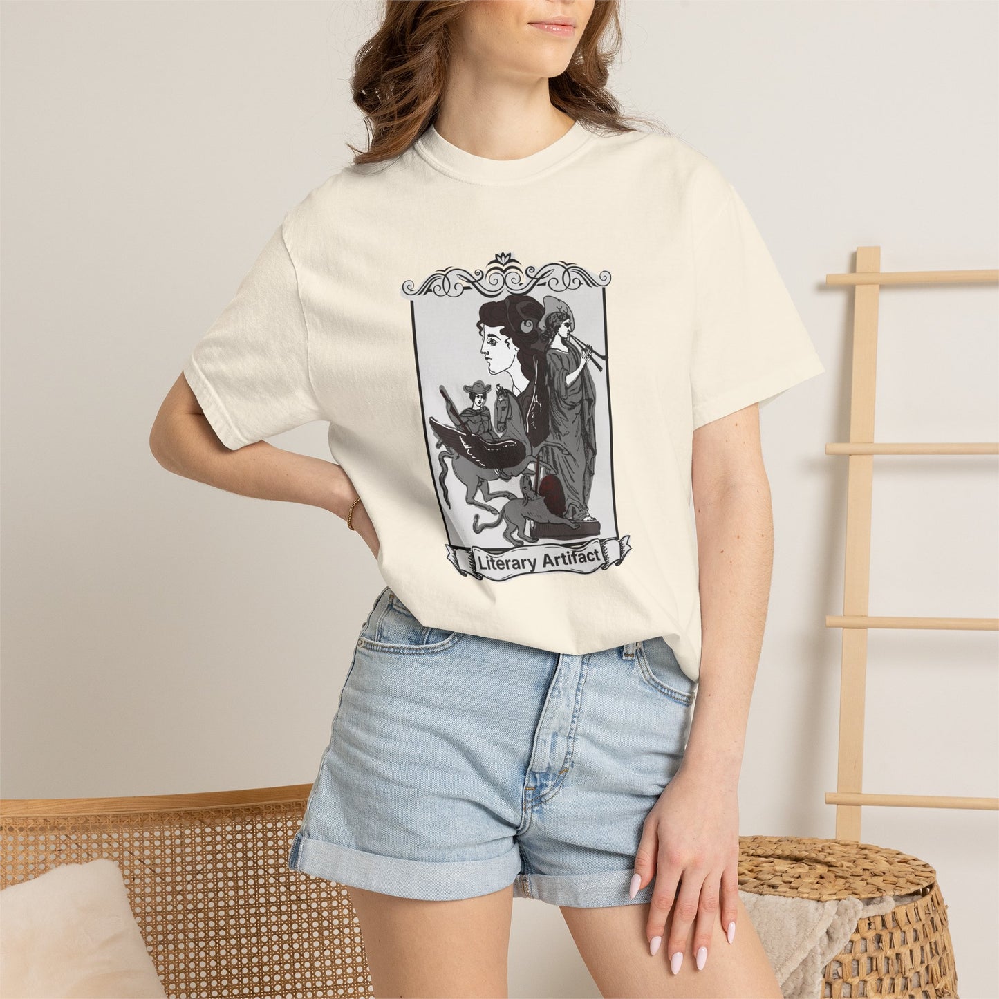 Bookworm t shirt styled layered under a knit sweater for a subtle literary aesthetic look