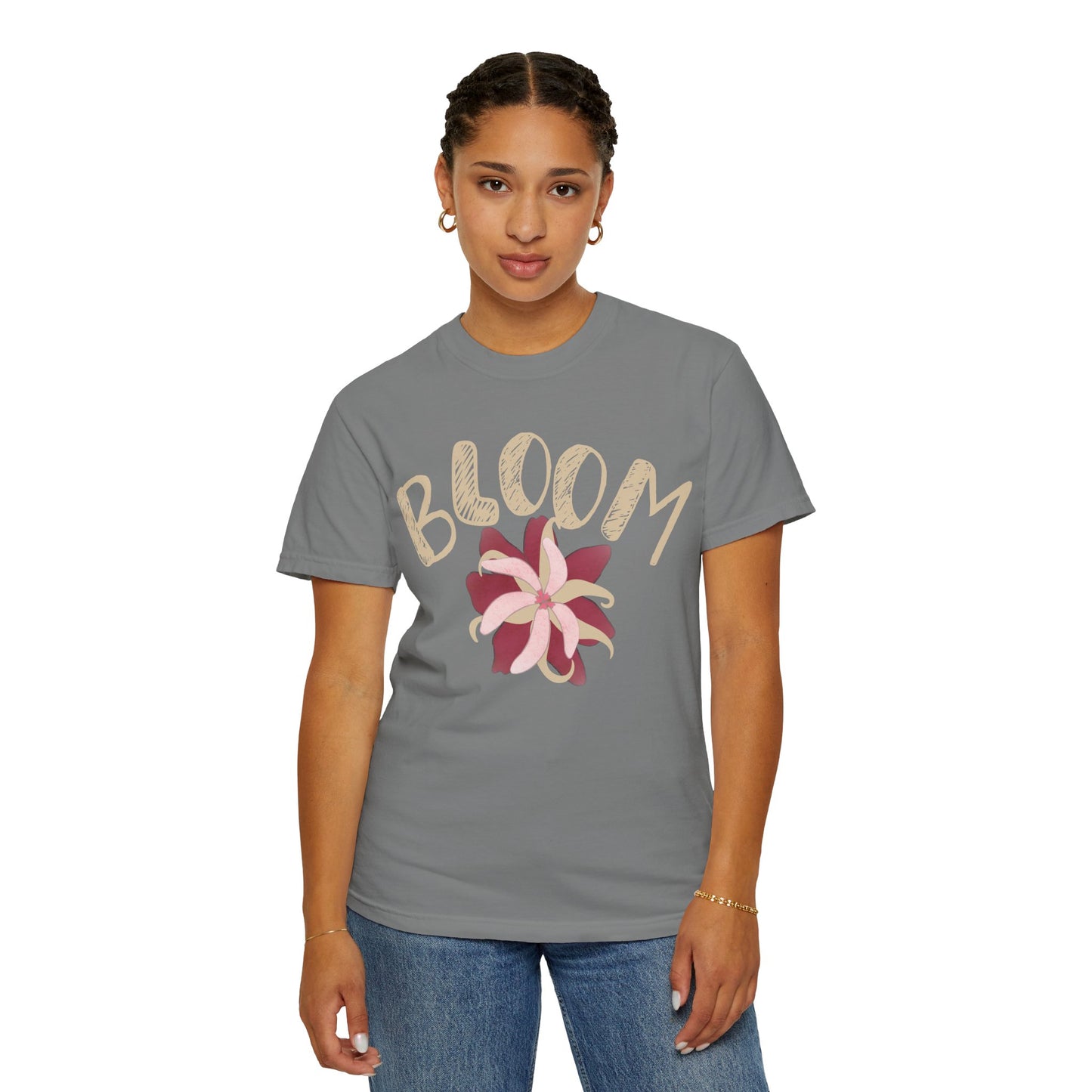 Botanical graphic tee gift wrapped with kraft paper and dried flower stem, ready to give