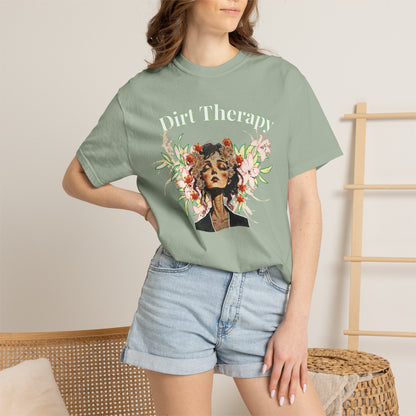 Botanical portrait shirt in multiple color options showing garment dye variation