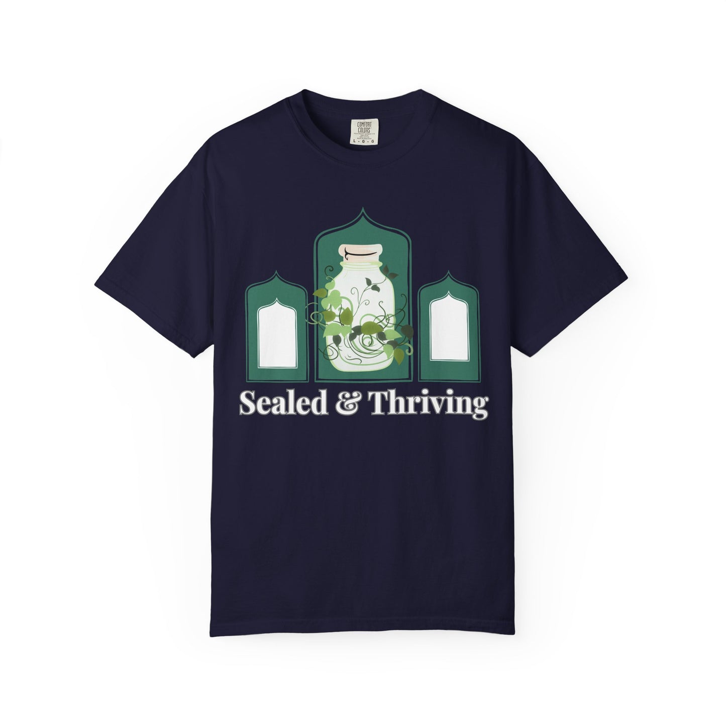 Botanical t-shirt featuring glass jar water propagation illustration