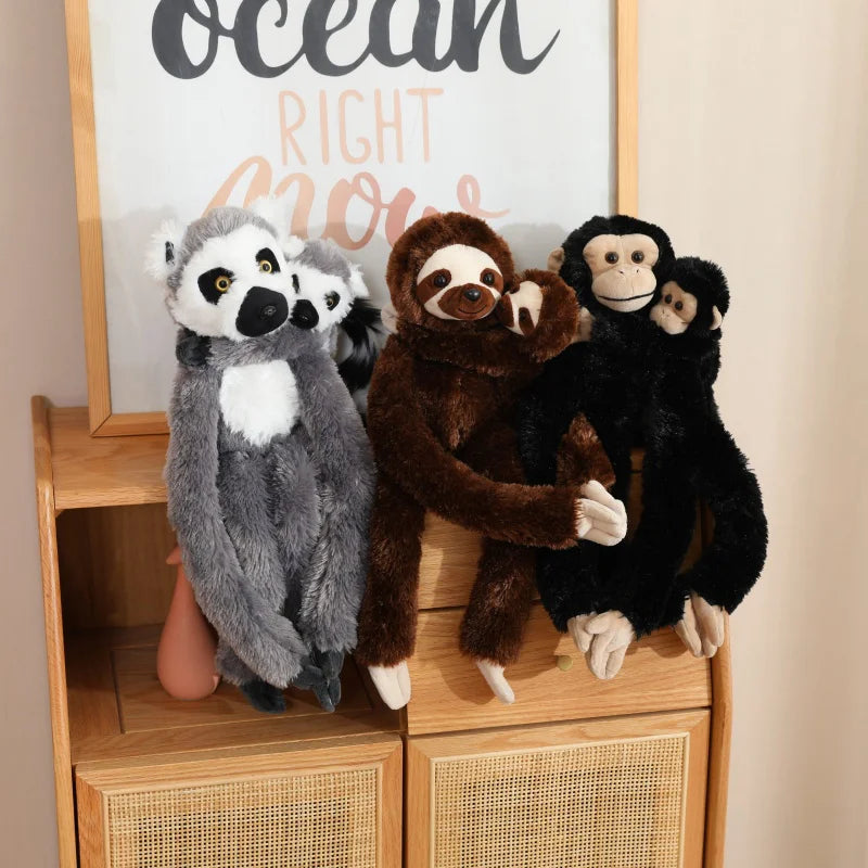 Brown gorilla plushie sitting on shelf, huggable jungle stuffed toy 70cm