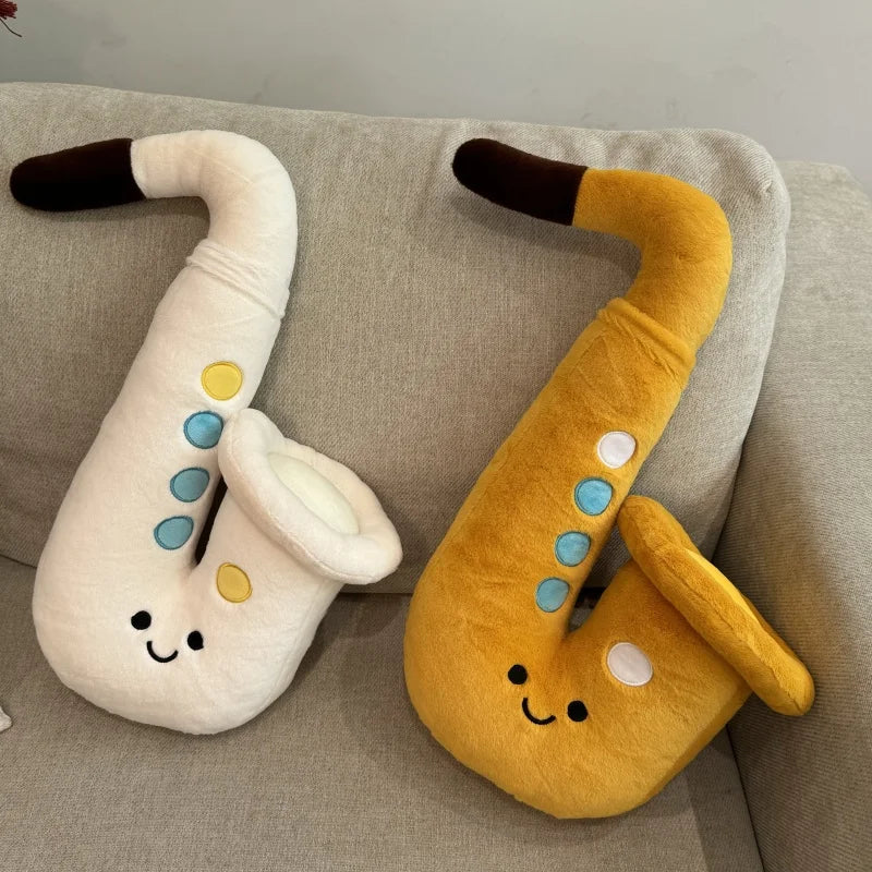 Brown kawaii saxophone plush 45cm size close up cartoon face