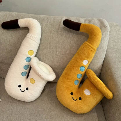 Brown kawaii saxophone plush 45cm size close up cartoon face