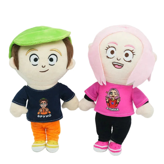 Bruno and Alina handmade plush toys 30cm green cap leader and competitor set