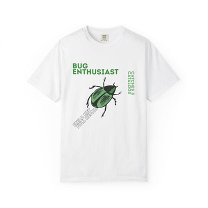Bug enthusiast green beetle illustration graphic t-shirt on white background