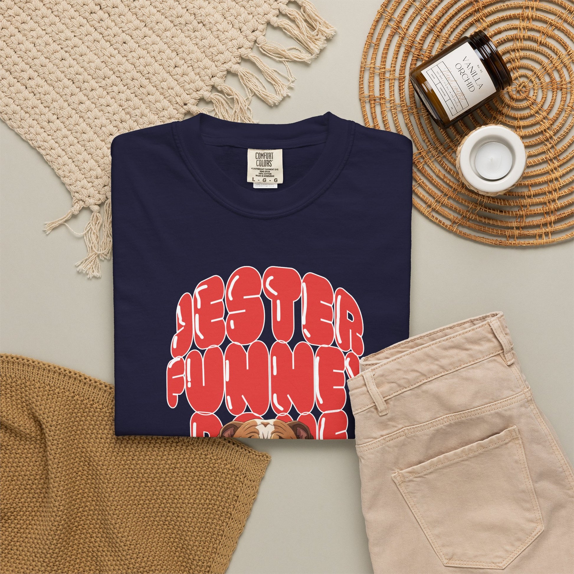 Bulldog Jester graphic t-shirt.