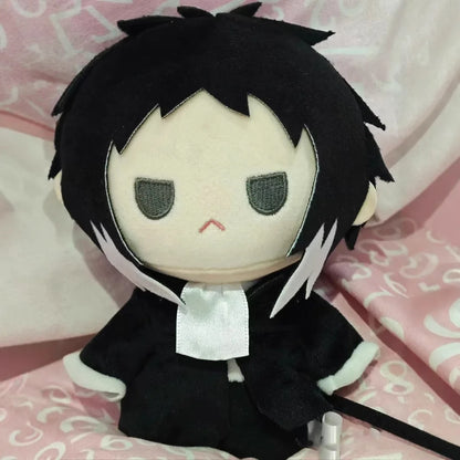 Bungo Stray Dogs plushies Dazai Osamu close up face detail with brown hair and bandages
