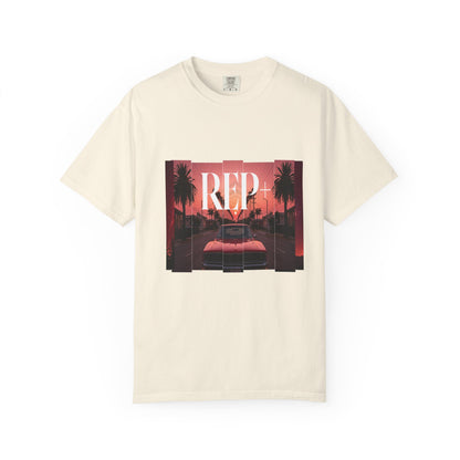 Busted printed tee neon beach collage graphic front view heavyweight cotton
