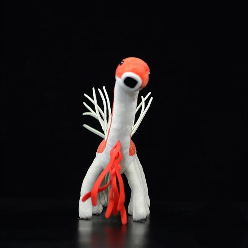 Cambrian sea creature plush toy flat lay on white background