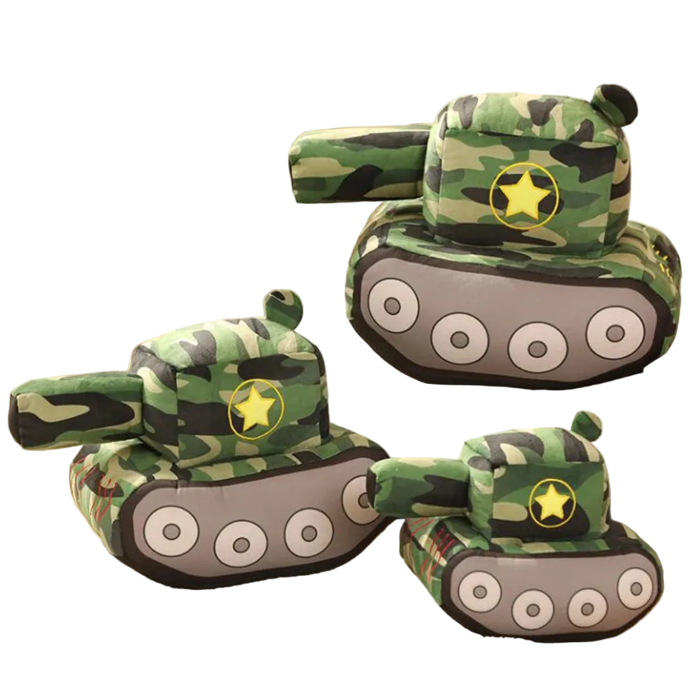 Camo Commander military tank plush toy in camouflage pattern on white background
