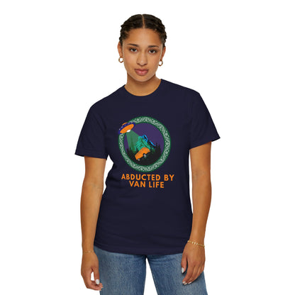 Camper van apparel with alien abduction graphic on heavyweight ring-spun cotton