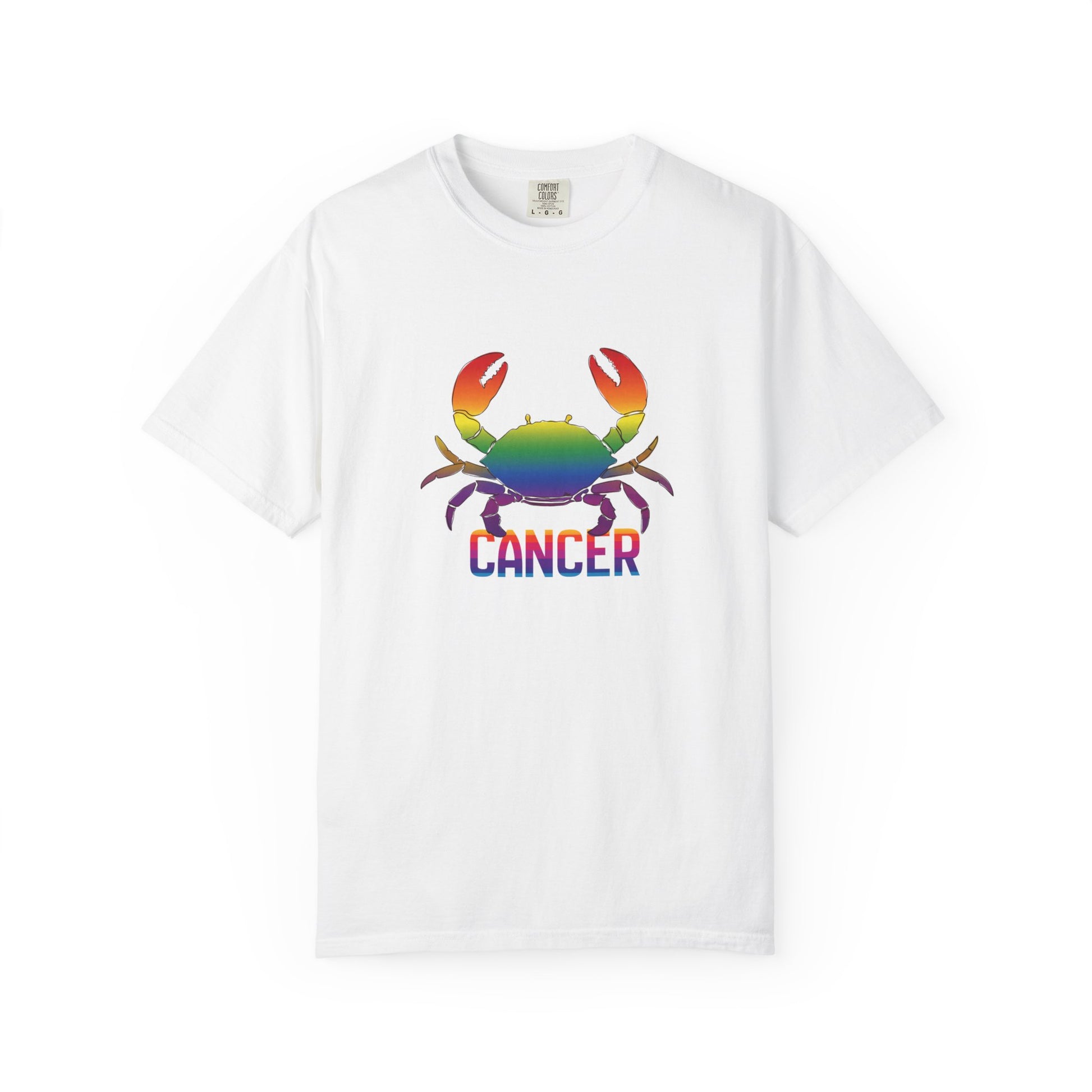Cancer zodiac graphic tee with rainbow crab print