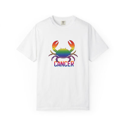 Cancer zodiac graphic tee with rainbow crab print