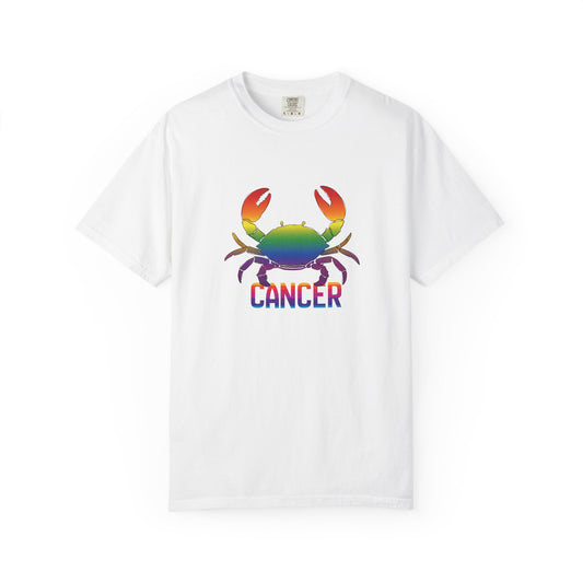 Cancer zodiac graphic tee with rainbow crab print