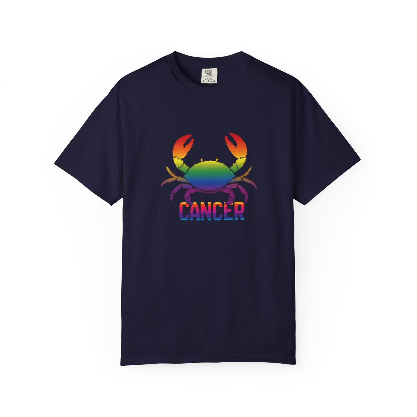 Cancer zodiac tee featuring vibrant multicolor crab graphic