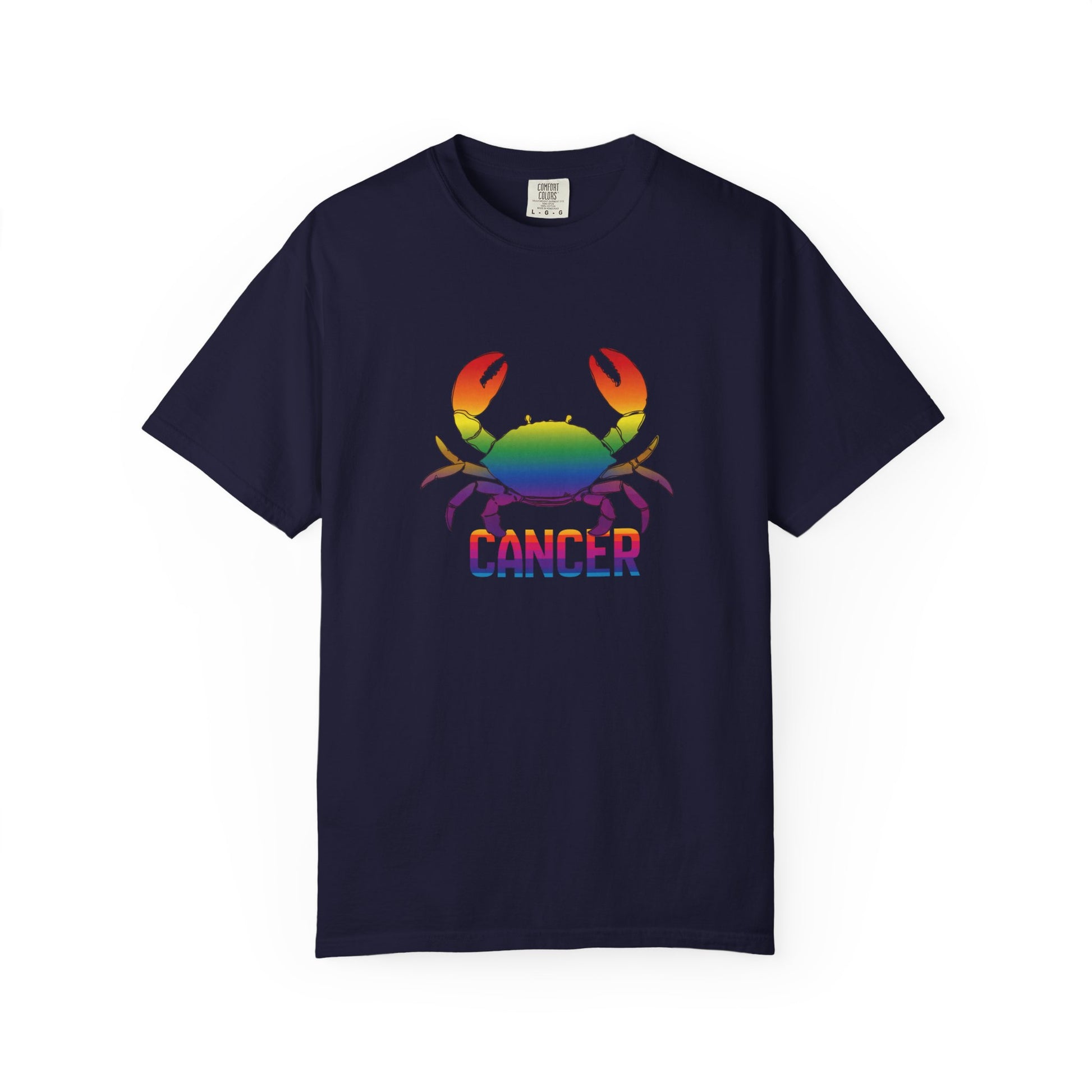 Cancer zodiac tee featuring vibrant multicolor crab graphic