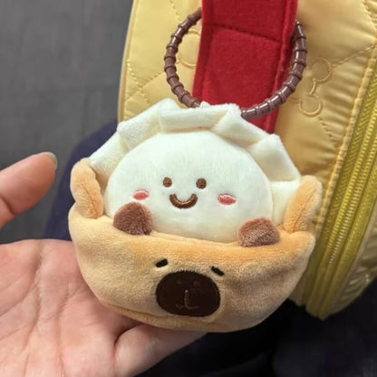 Capybara gift idea handmade plushie keychain close up of smiling dim sum face