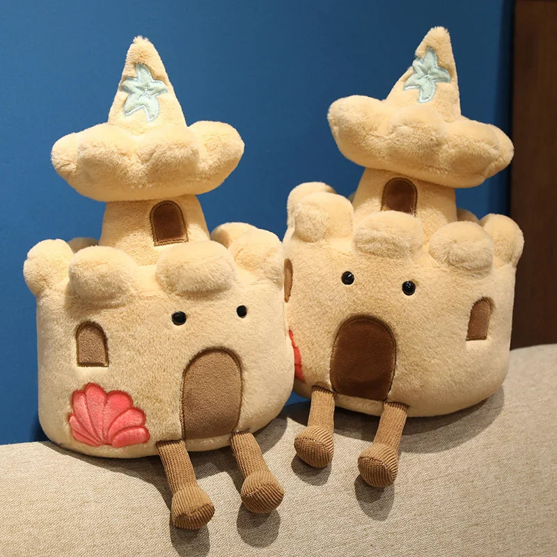 Castle plush handmade stuffed animal with seashell details front view
