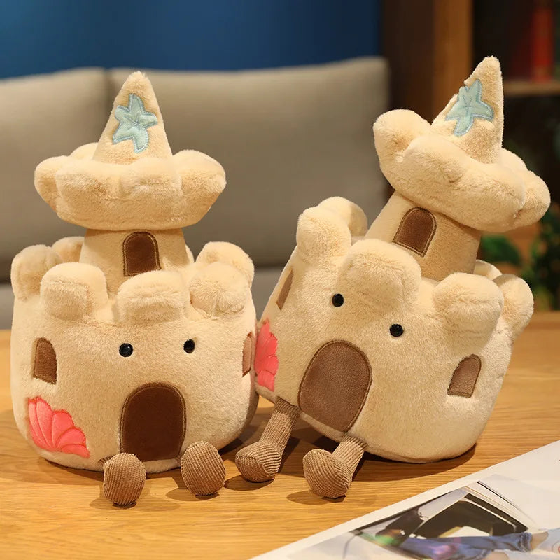 Castle plushie sitting on shelf as cozy room decor aesthetic display