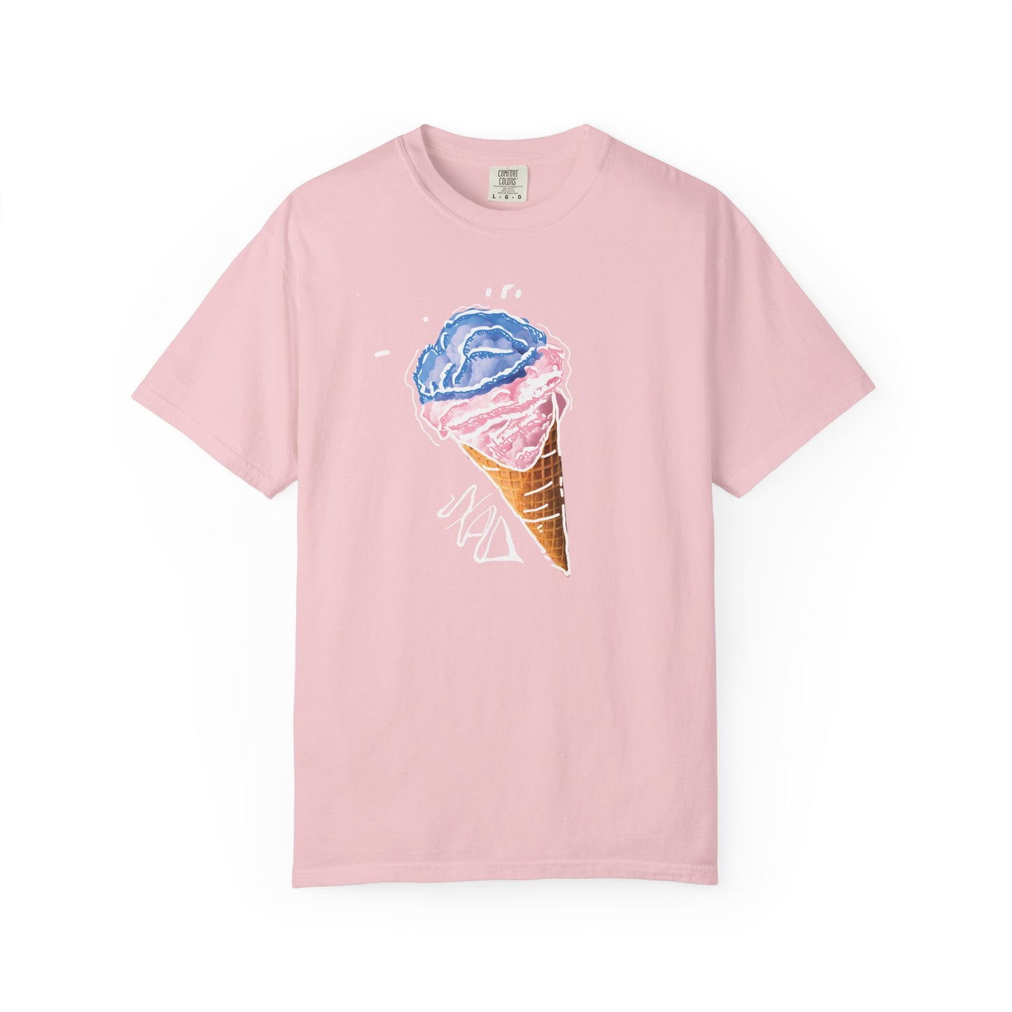Casual heavyweight tee with drippy watercolor ice cream chest graphic