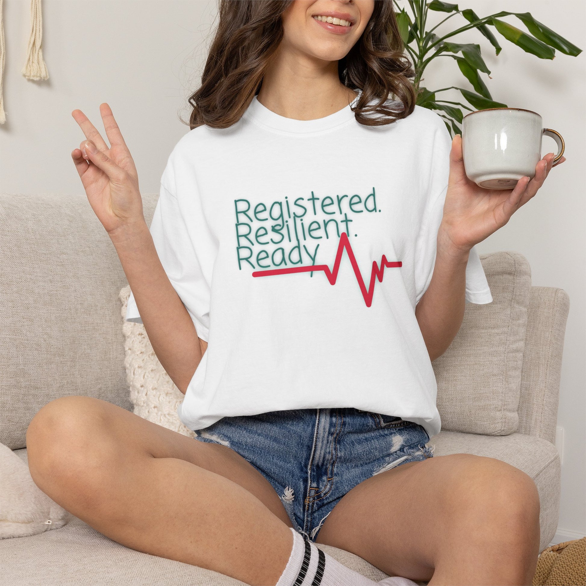 Casual nursing graphic tee with EKG line and motivational healthcare quote