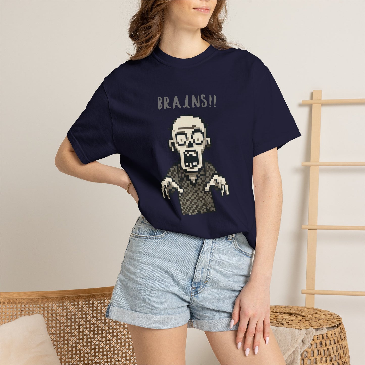 Charcoal grey pixel zombie t-shirt.