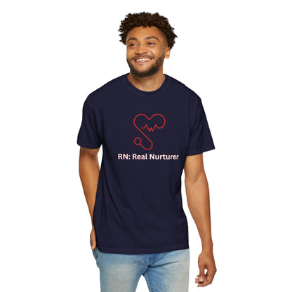 Charcoal relaxed fit tee with red stethoscope and nursing appreciation text
