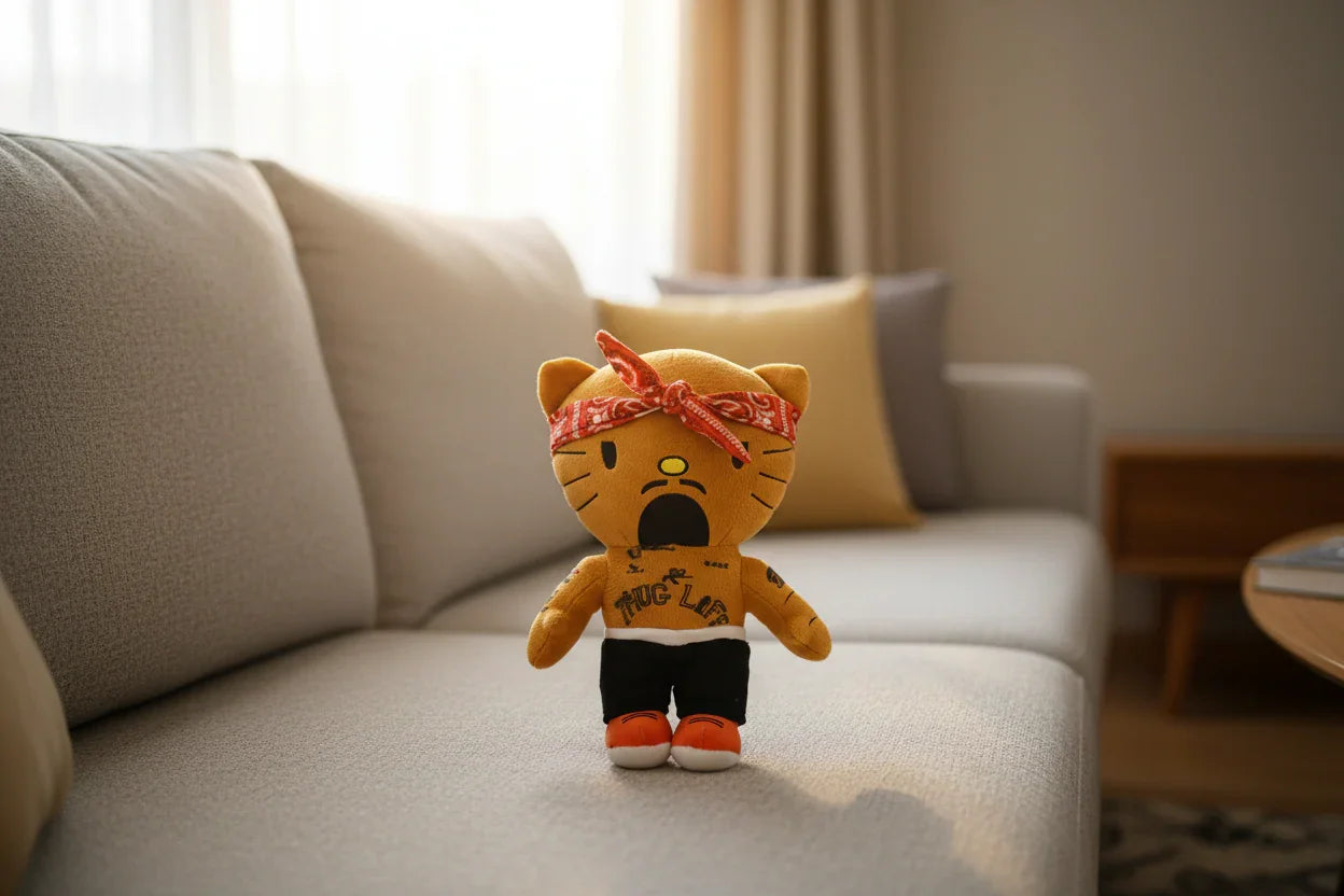 Chibi tupac doll sitting on a shelf.