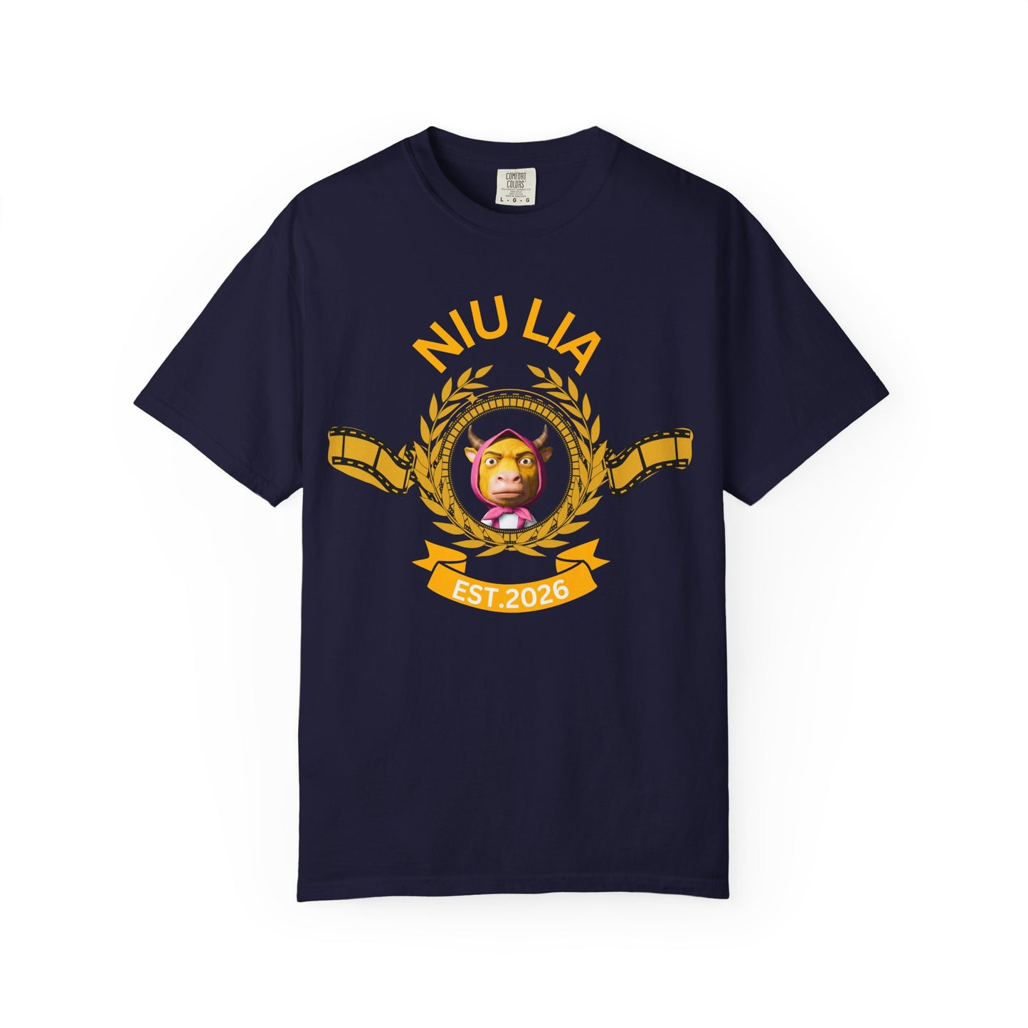 Chinese animated film meme tee worn by model full front view
