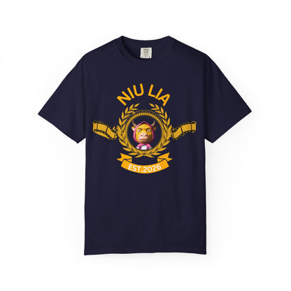 Chinese animated film meme tee worn by model full front view