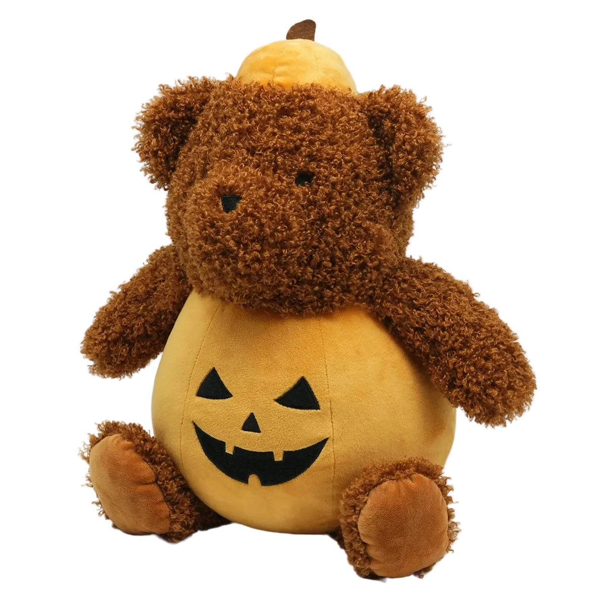 Chubby Halloween pumpkin teddy bear plush 45cm handmade cotton stuffed animal