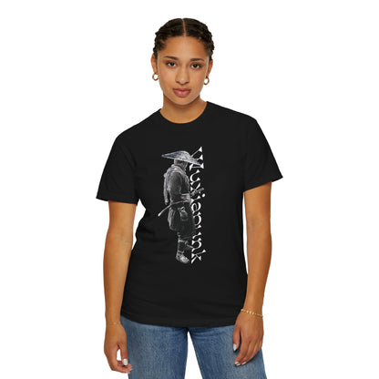 Cinematic katana swordsman straw hat graphic heavyweight garment dyed tee dark
