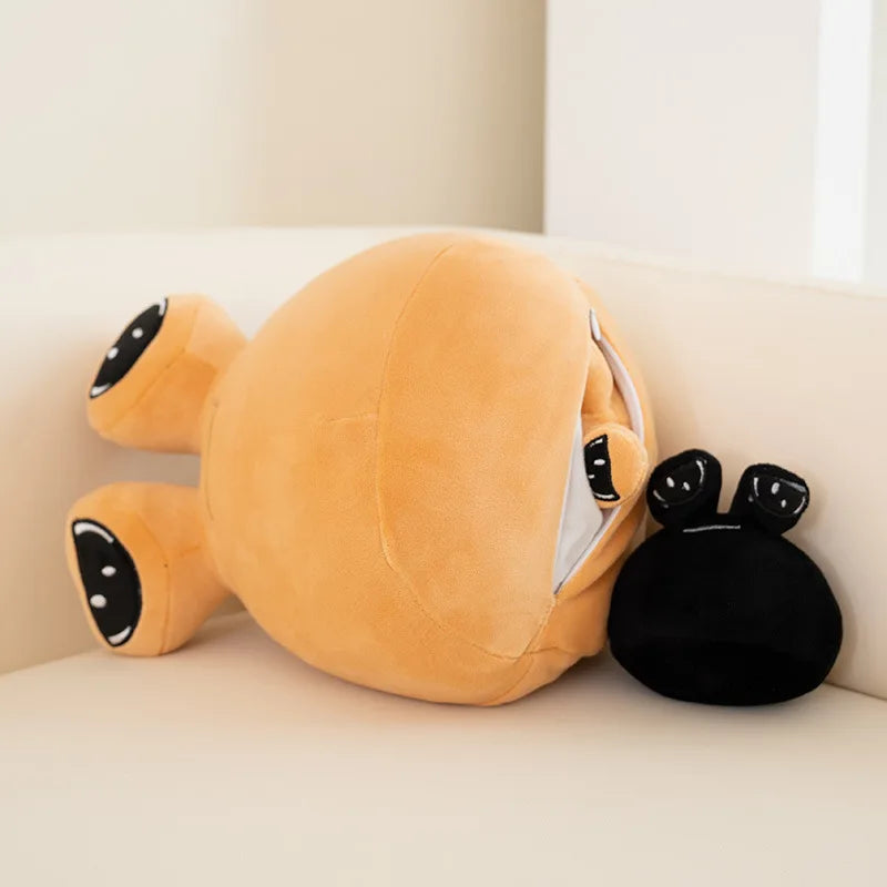 Classic Pou plushie in original brown game-accurate design, front view on white background