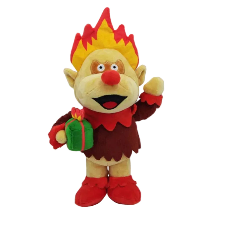 Close-up of Heat Miser plushie showing flame-tipped hair and character detail