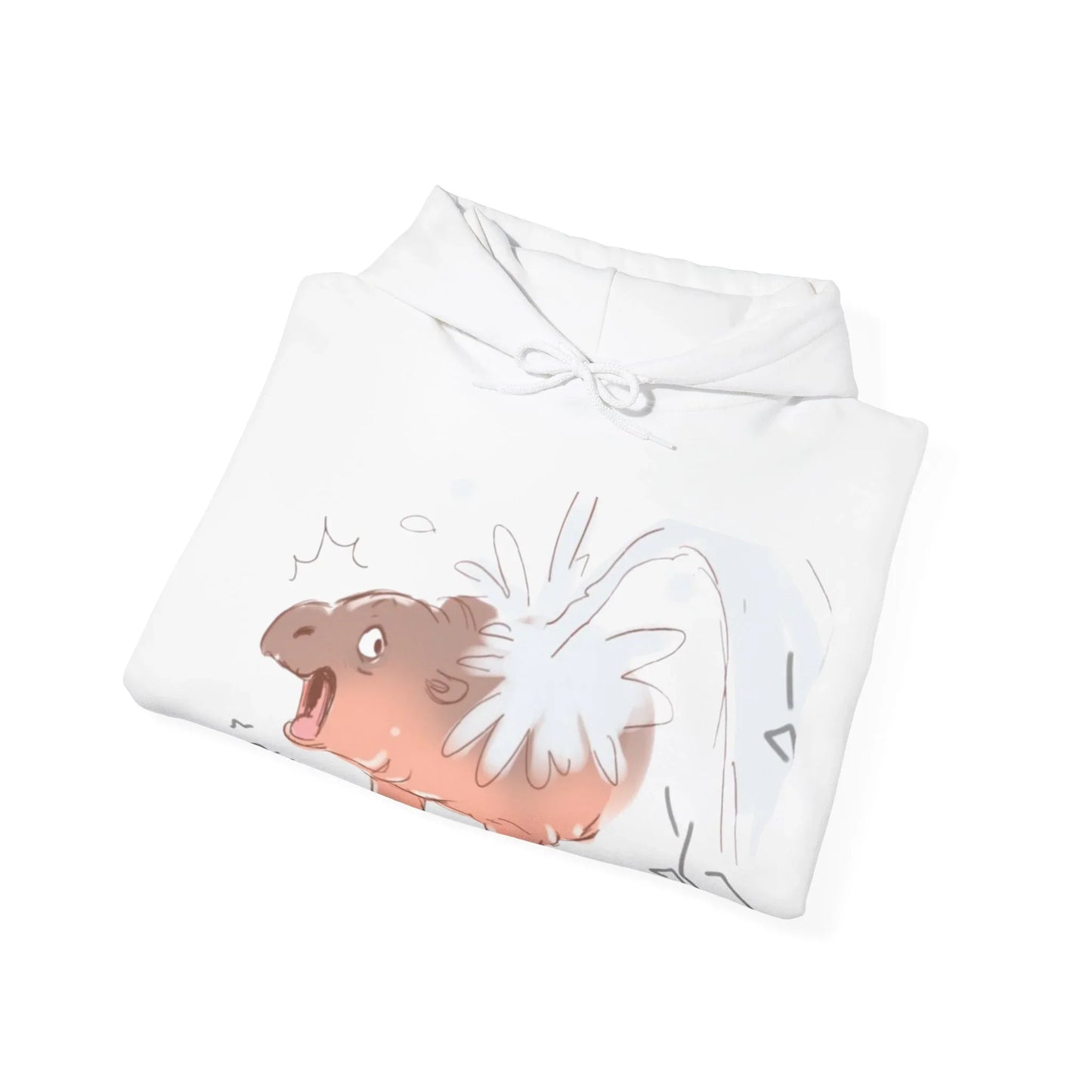 Close-up of Moo Deng hoodie kangaroo pocket detail, cozy baby hippo fan sweatshirt
