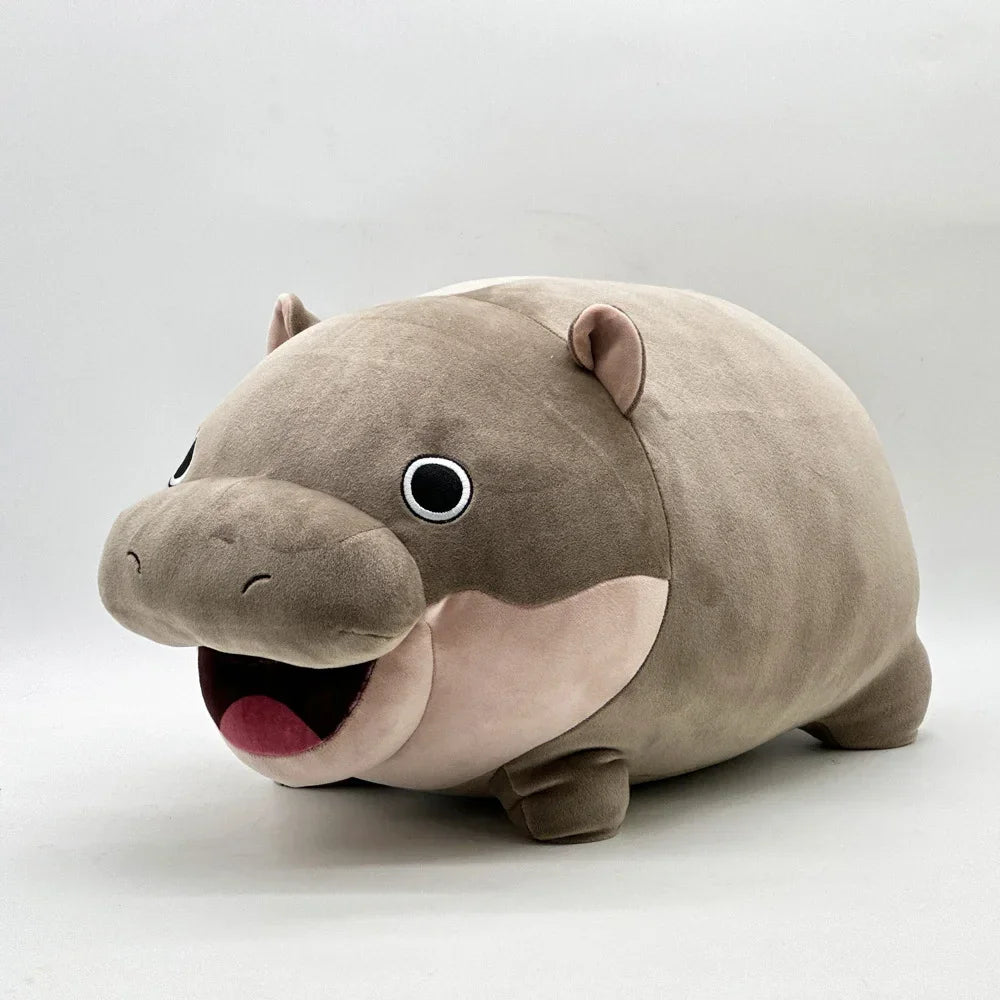 Close-up of Moo Deng plush rear and tail detail, seamless stitching and smooth plush finish
