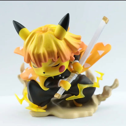 Close-up of chibi anime statue rosy cheek and zigzag tail sculpt detail
