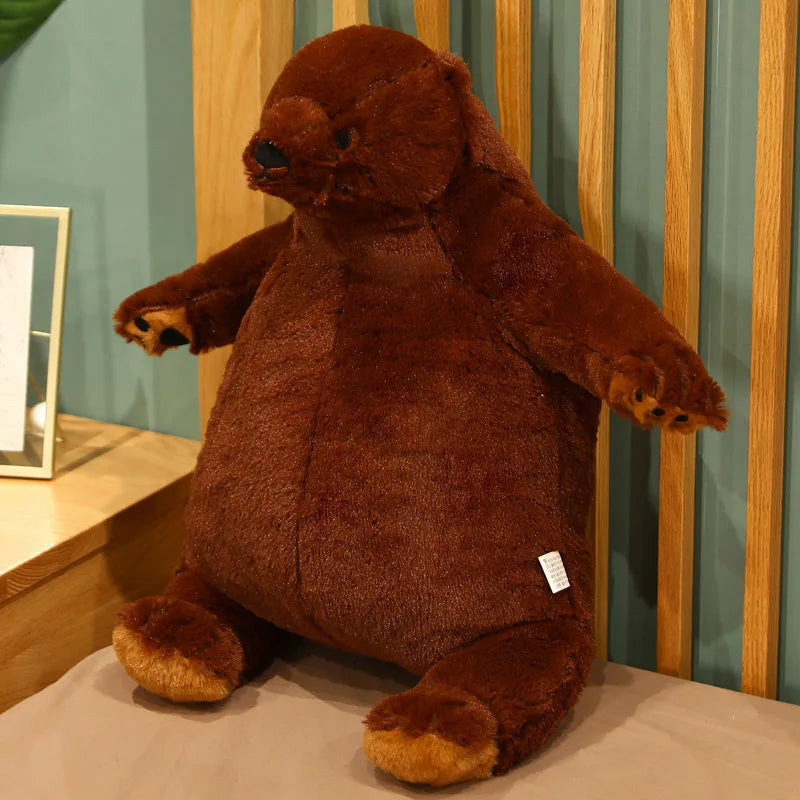 Close-up of fat bear stuffed animal plush texture showing soft lifelike fur material detail