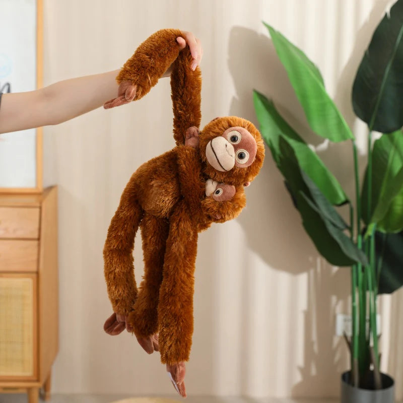 Close-up of hook-and-loop fastener hands on hanging monkey plushie